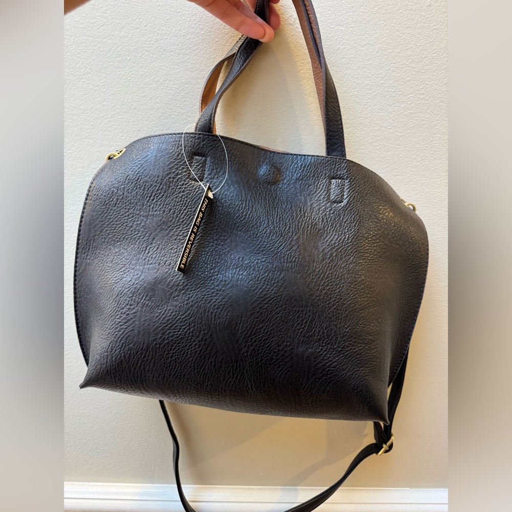 Elegant Black Vegan Leather Reversible Tote Bag